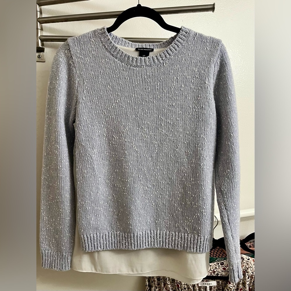Club Monaco blue & white mixed media sweater